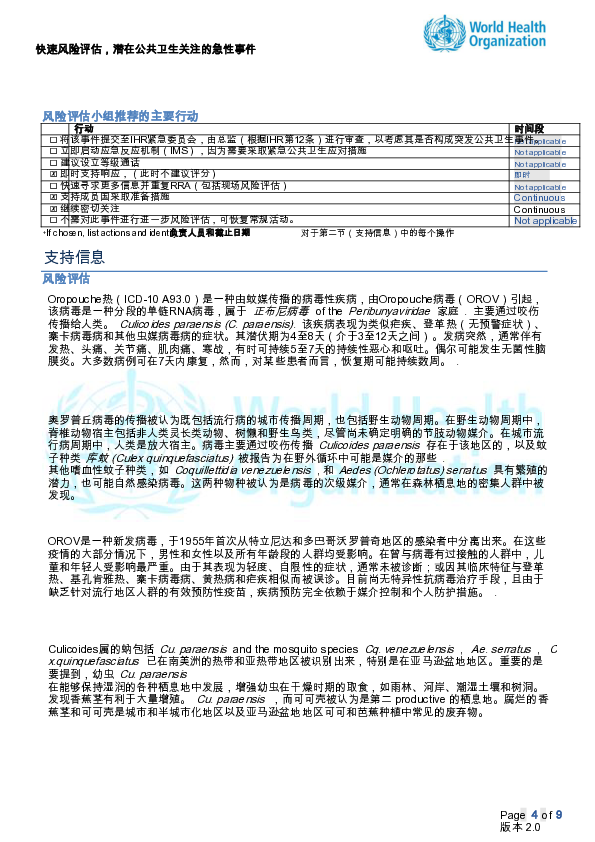 快速风险评估-奥罗普病毒病，美洲地区第1版